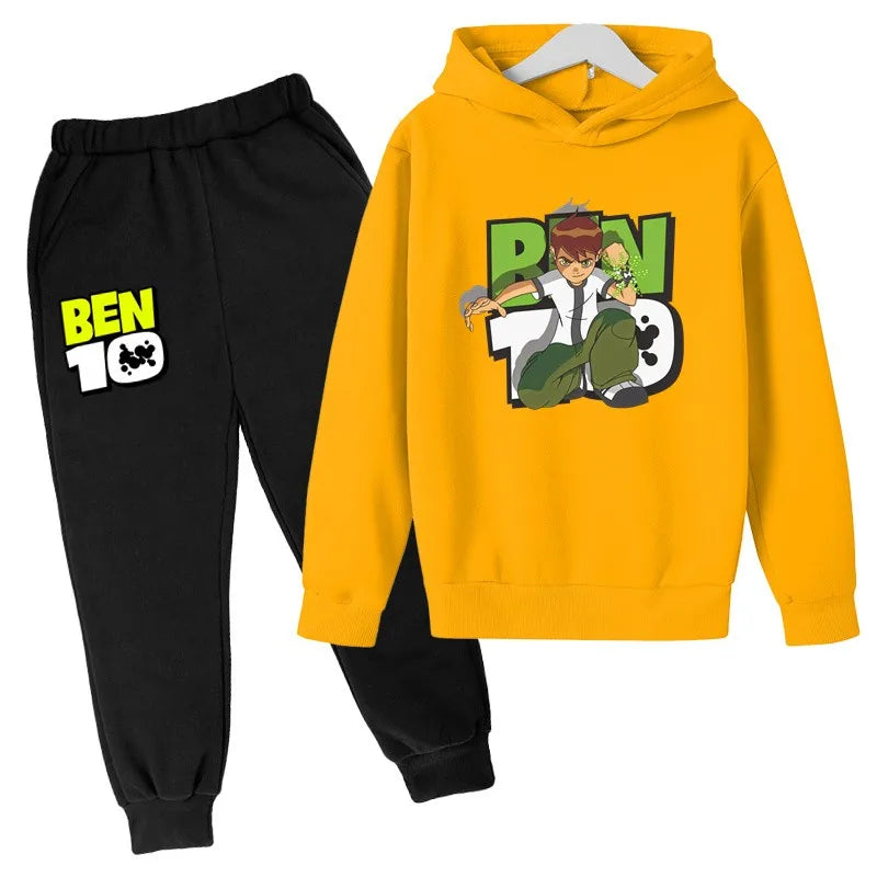 Ben Tennyson 10 Kids Spring Autumn 2pcs Cartoon Print Casual Hoodie+Pants Tracksuits 2-13 Years Boys Girls Outfits Children Sets