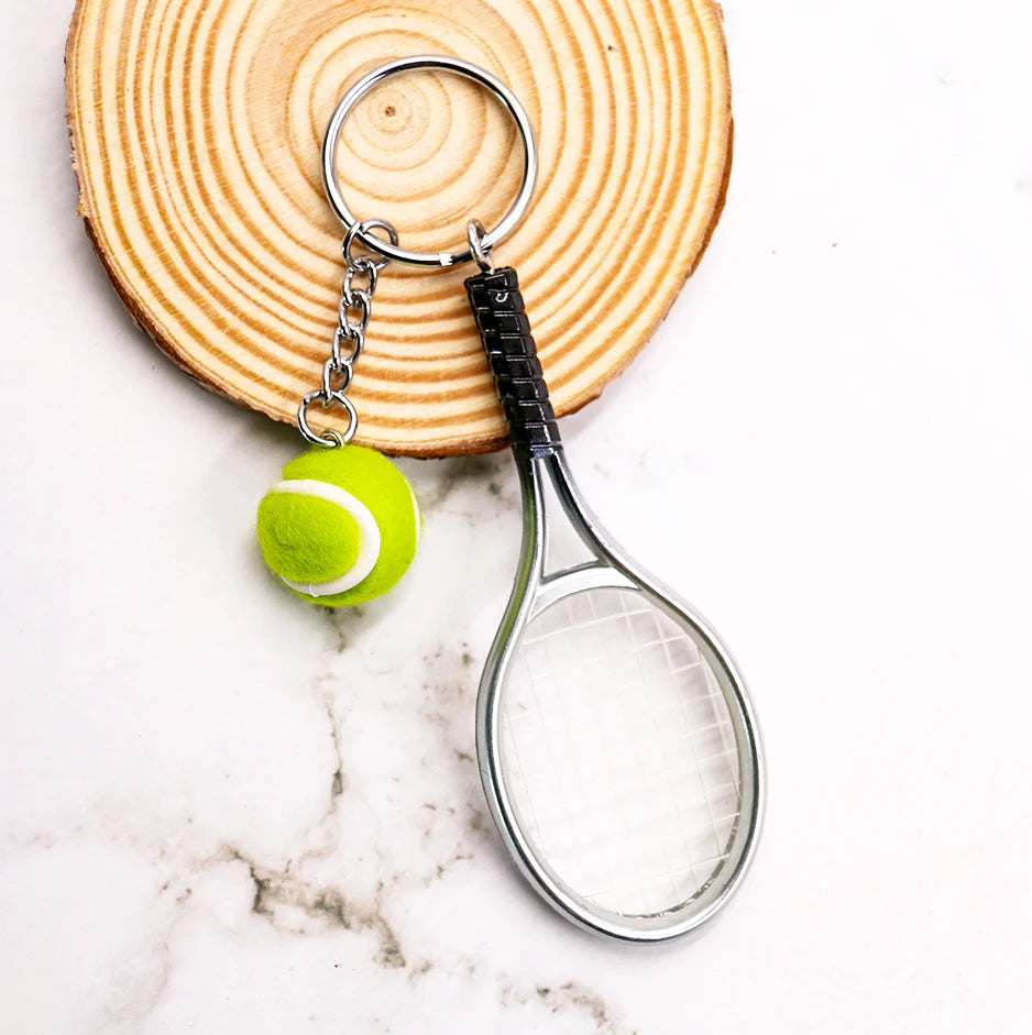 Mini Simulation Golf Racket Ball Pendant Keychain Metal Tennis Keyring Sports Clubs Purse Charm Holder Bag Ornament Jewelry Gift