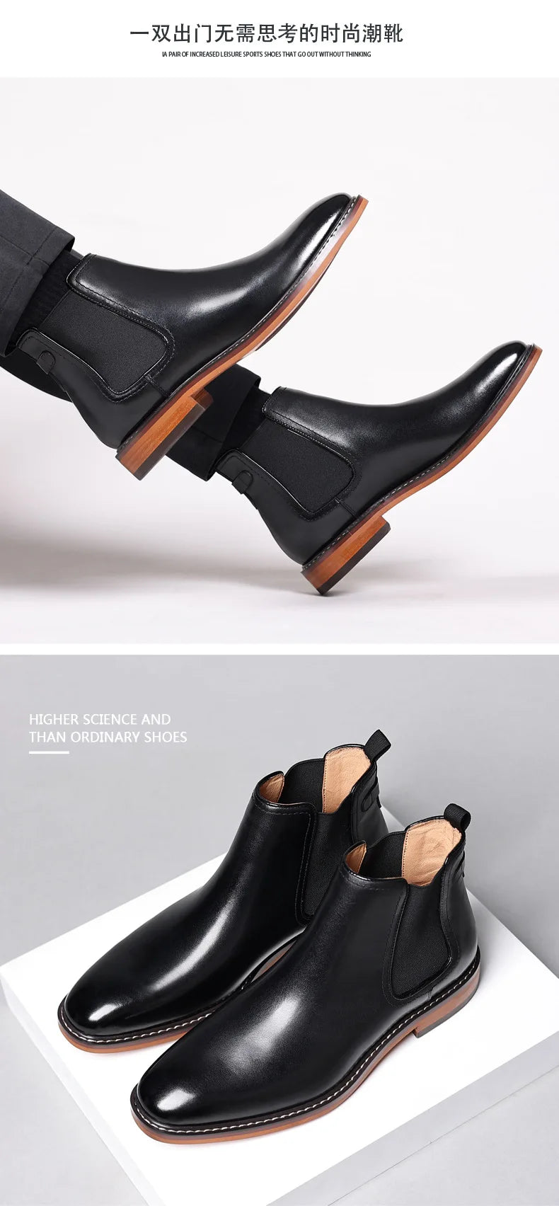 Elegant Men's Chelsea Boots Genuine Cow Leather Handmade Boot Shoes Work Shoes For Formal Dress Wedding Business Party New