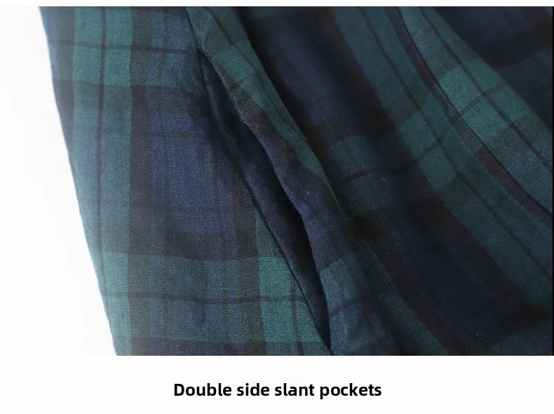 Summer 2026 Large Size Cotton Linen Plaid Vest Skirt Long Svel Dr Chest Splicing Wooden  Ear A-Line Dr