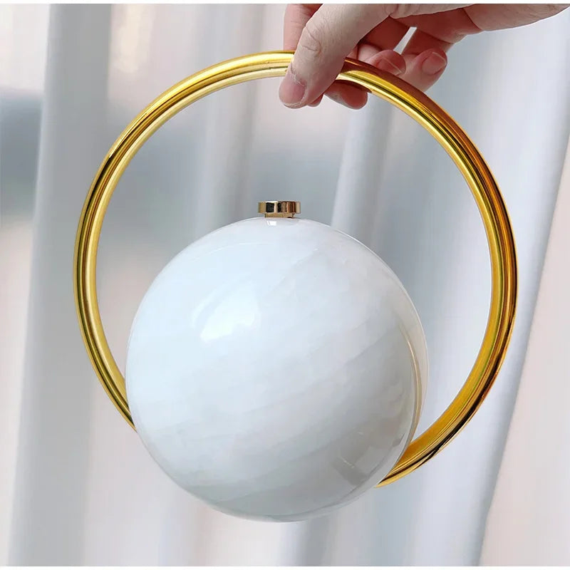  Designer Electroplating Circular Handle Handbag,Sphere Evening Elegant Clutch Purse,Women Fashion Marble Pattern Tote Bag