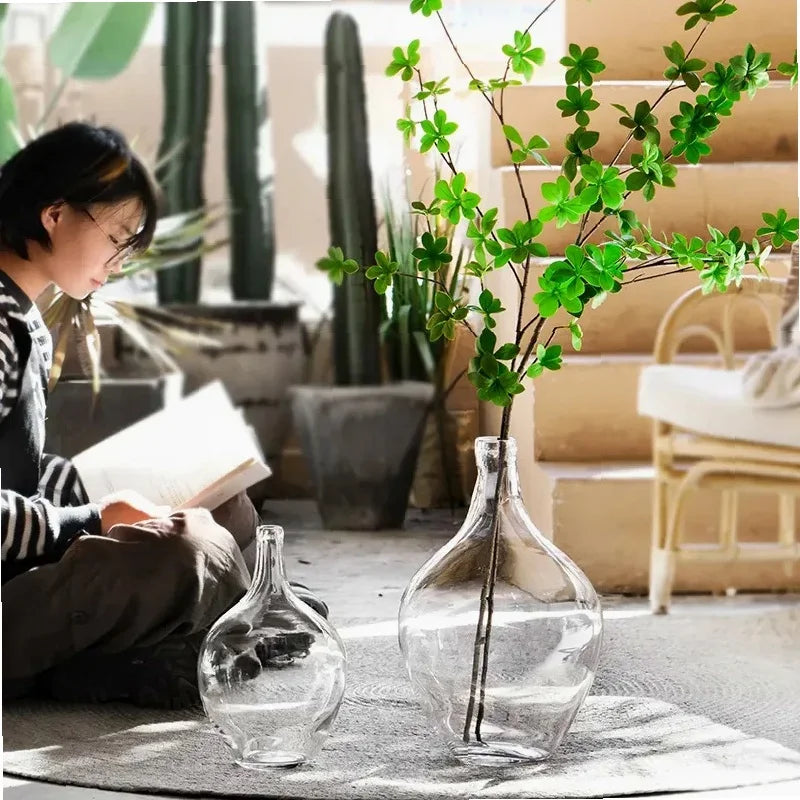 Japanese Style Big Belly Clear Glass Vase Living Room Decoration Simple Ins Home Room Decoration Wedding Decoration