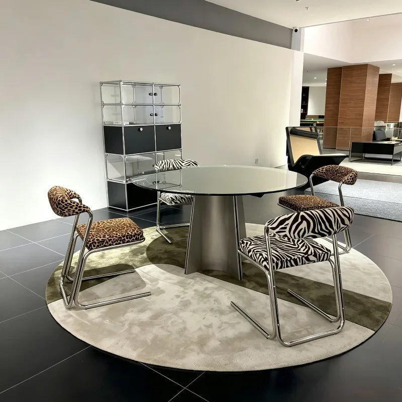 Designer Leopard Print Bauhaus Dining Chair Living Room Backrest Seat Creative Leisure Furniture for Home Vanity Makeup Chairs