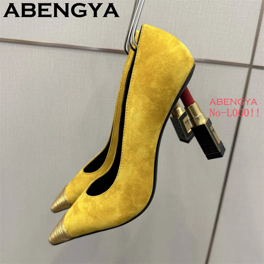 Fashion Strange High Heels Sandals Women Metal Pointy Toe Suede Slingbacks Pumps Summer Sexy Party Wedding Brides Shoes Female
