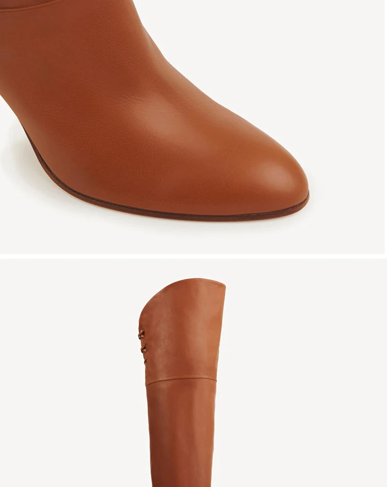 Elegant Leather Over The Knee Pleated Boots. Trendy Sexy Pointed Toe Stiletto.