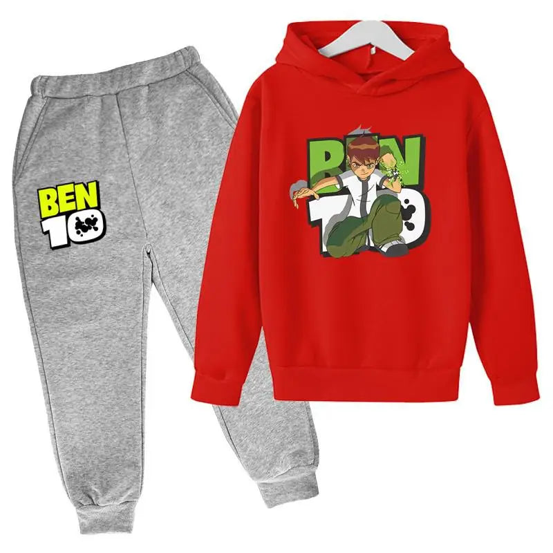 Ben Tennyson 10 Kids Spring Autumn 2pcs Cartoon Print Casual Hoodie+Pants Tracksuits 2-13 Years Boys Girls Outfits Children Sets
