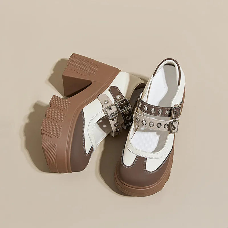 Rivet Strap Buckle Lolita Mary Janes Women Pumps Spring Summer Casual Platform Wedges 11cm High heels Girls Chunky Shoes