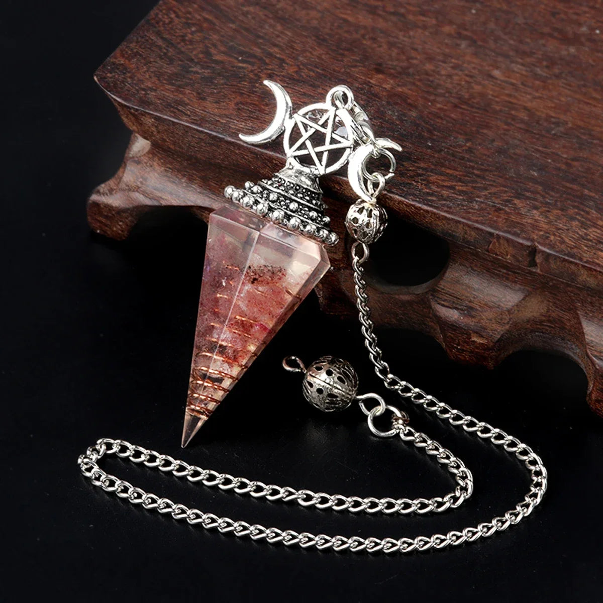 Natural Stone Three Phase Lunar Meditation Healing Tiger Eye Crystal Hexagonal Pyramid Spirit Pendulum Gift necklace