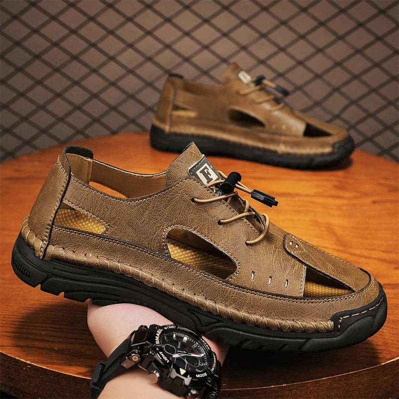 Summer Classic White Soft Bottom Handmade Stitching Beach Men's Shoes Outdoor Men's Comfortable Hollow Breathable Casual Shoes