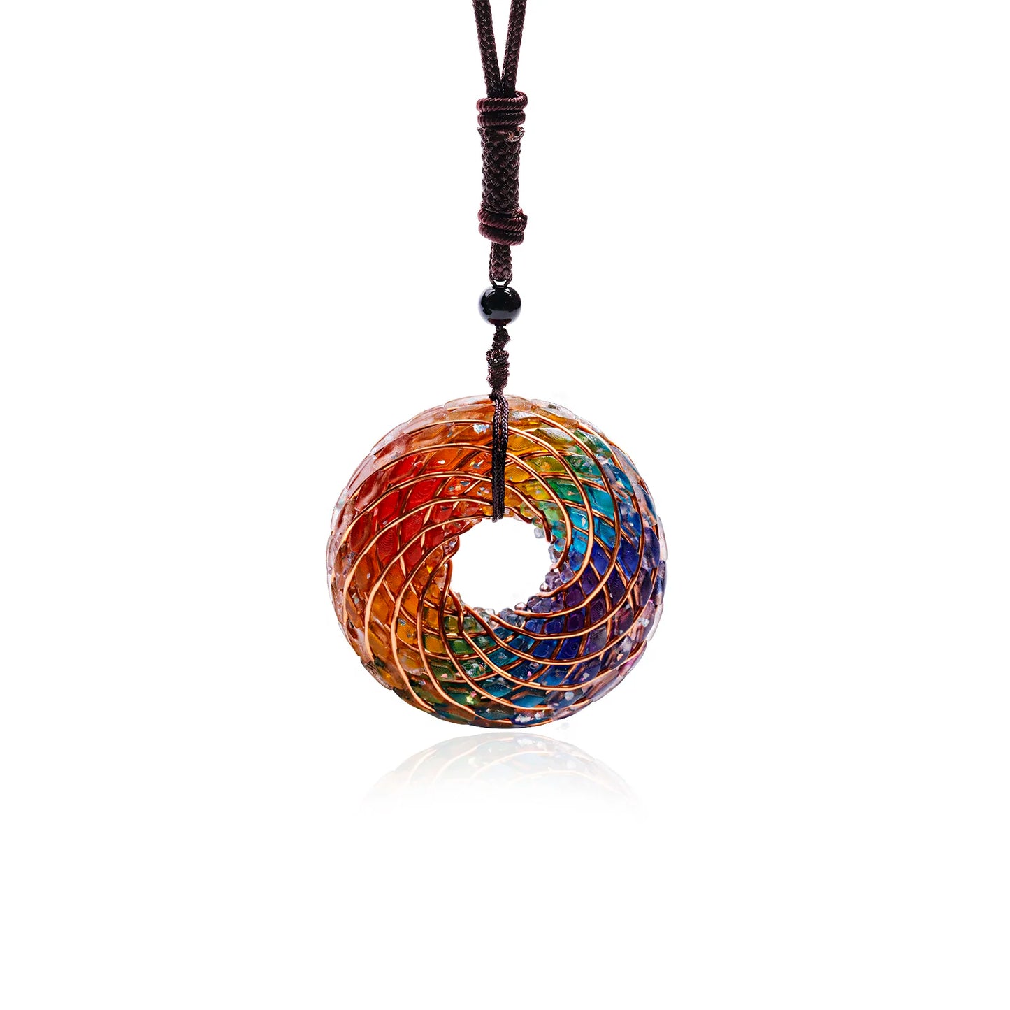 Rodin Coil &Opal Orgone Pendant Necklace , Blue glass pendant jewelry, Chakra Balancing, Adjustable Chain