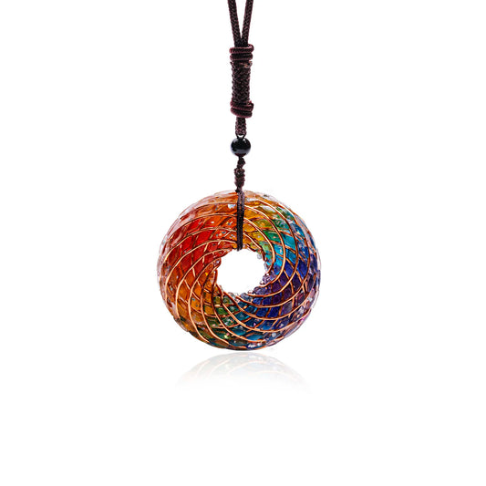 Rodin Coil &Opal Orgone Pendant Necklace , Blue glass pendant jewelry, Chakra Balancing, Adjustable Chain