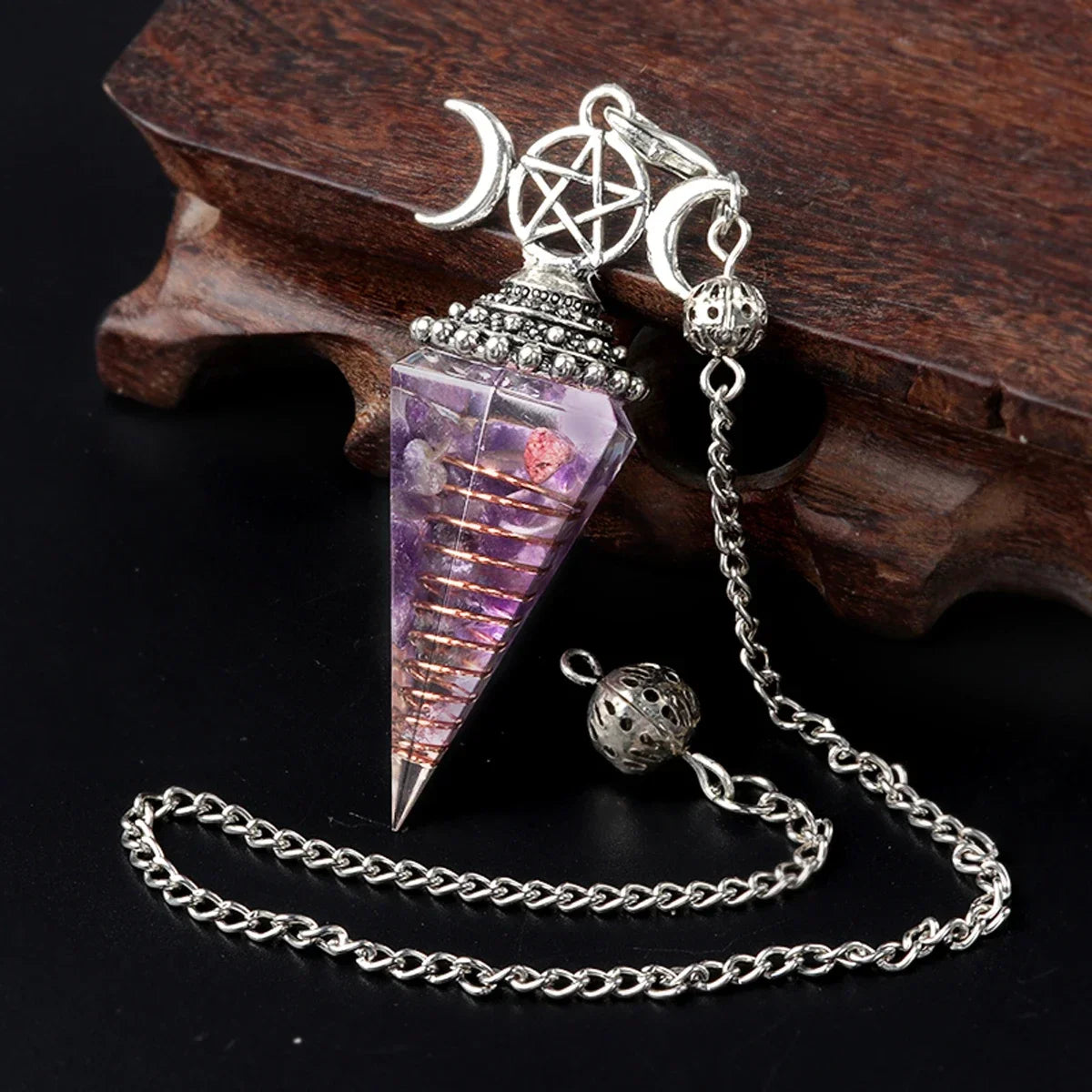 Natural Stone Three Phase Lunar Meditation Healing Tiger Eye Crystal Hexagonal Pyramid Spirit Pendulum Gift necklace