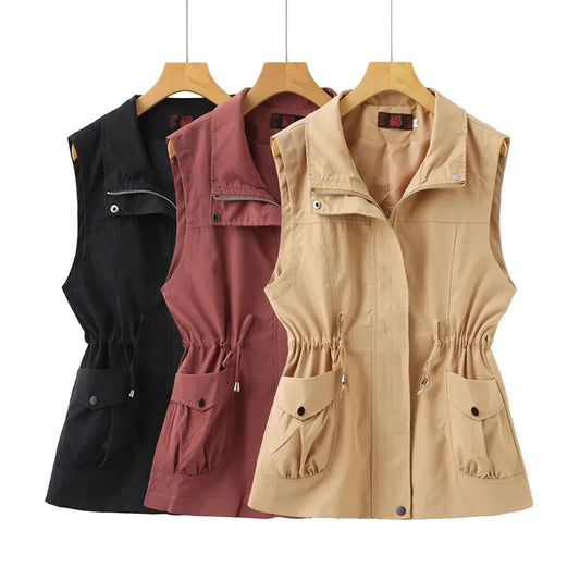 2024 Spring Autumn New Lined Vest Women Sleevele Korean Loose Middle Aged Short Casual Slim Waistcoat Coat Female Outerwear 4XL