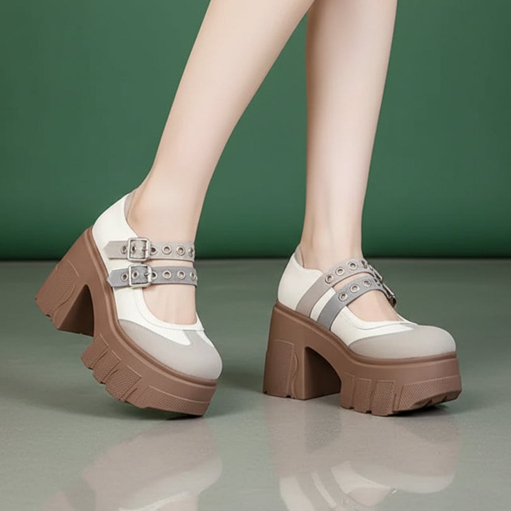 Rivet Strap Buckle Lolita Mary Janes Women Pumps Spring Summer Casual Platform Wedges 11cm High heels Girls Chunky Shoes