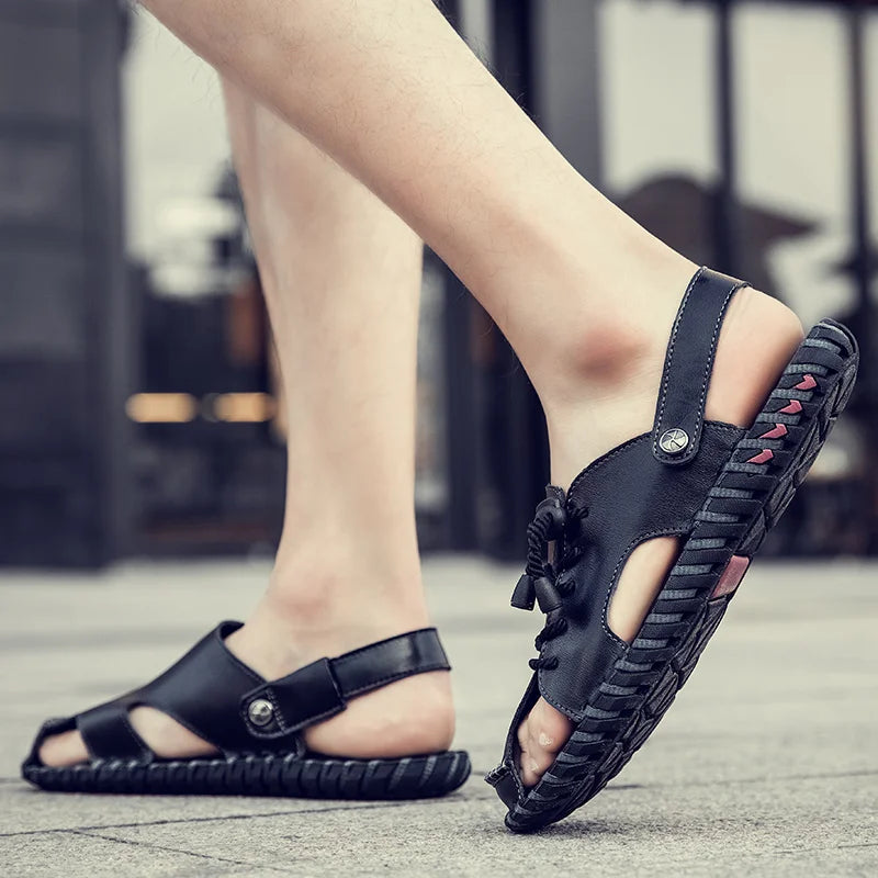 Fashion Mens Sandals Genuine Leather Summer Beach Slippers Male Non-Slip Soft Comfortable Outdoor Shoes High Quality Man Sandals