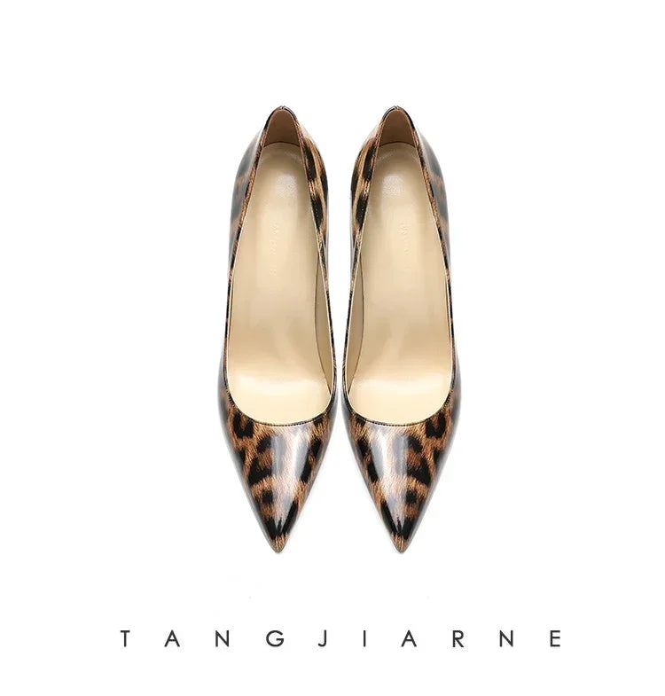 New leopard print high heels for women, slim heels, shallow mouthed French style, sexy and versatile, single shoe size 33-46
