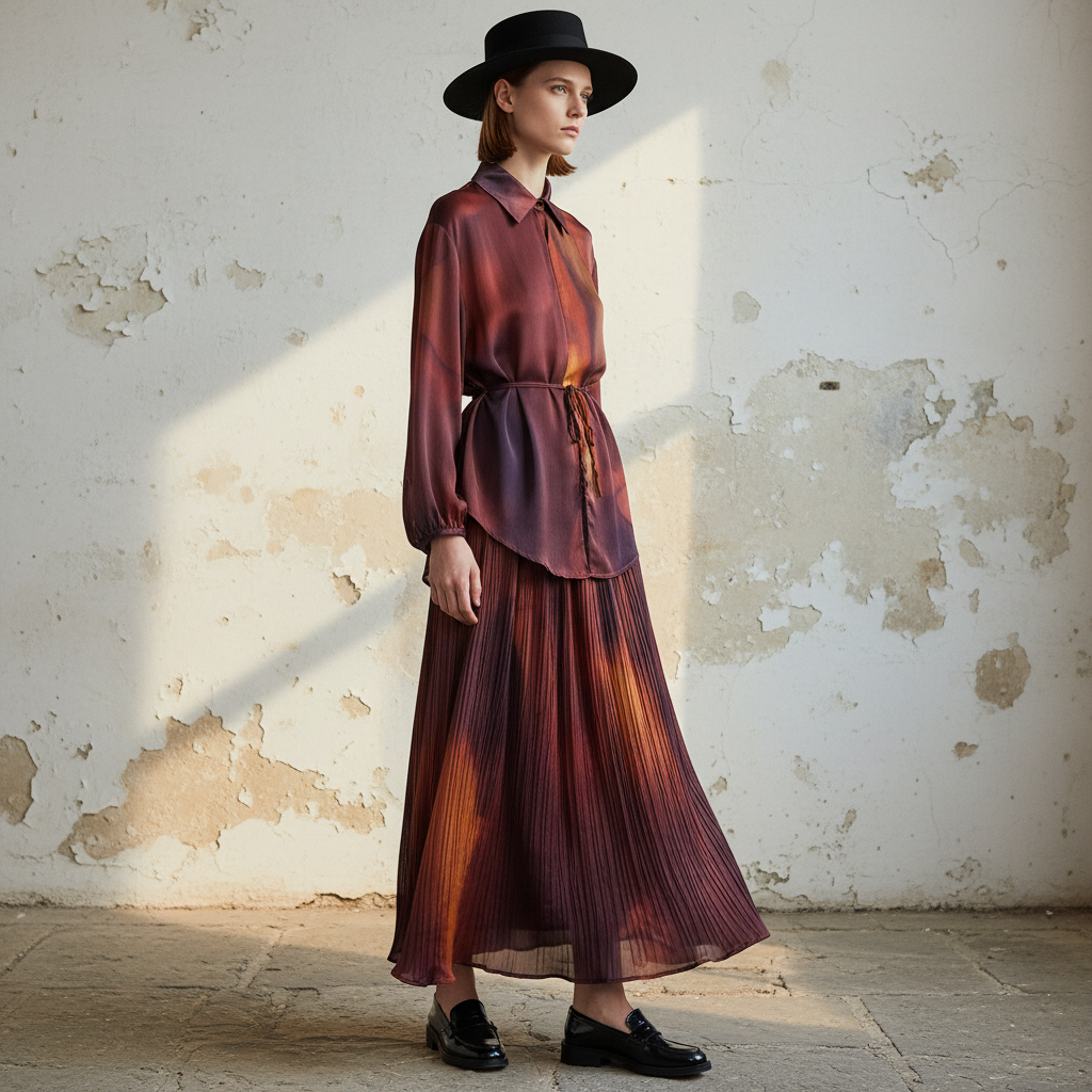 Spring Women's Retro Geometric Printed Collar Hoodie Loose Long Shirt Two Piece Set+Wide Leg Pants Fashion Set