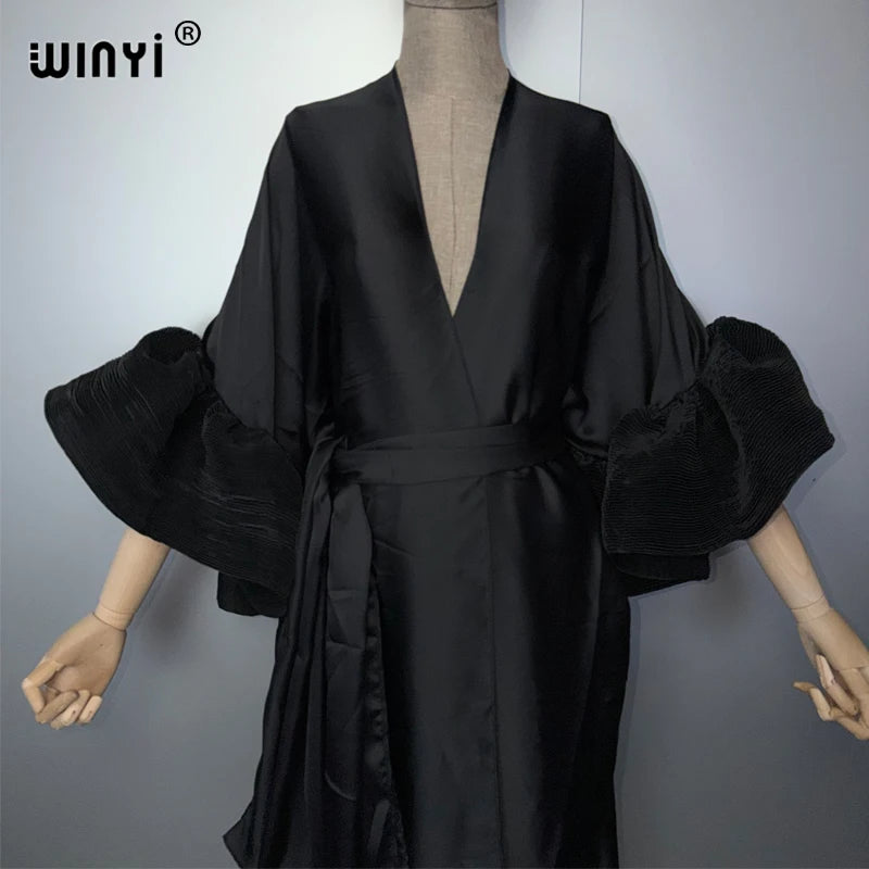 WINYI Women's Fashion Self-Belted Dress Summer Holiday Cardigan Beach Wear Swim Suit Cover-Up Kimono abaya dubai luxury