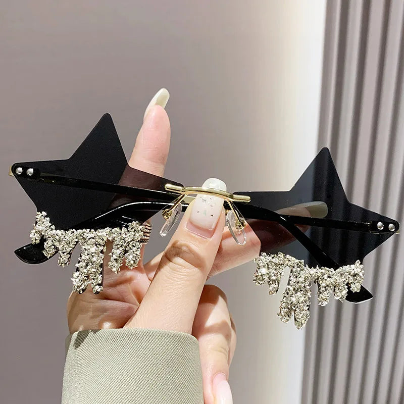 Shiny Luxury Diamonds Sunglasses Women Men Trends Punk Rimless Sun Glasses Female Personality Rhinestone Eyewear Shades UV400