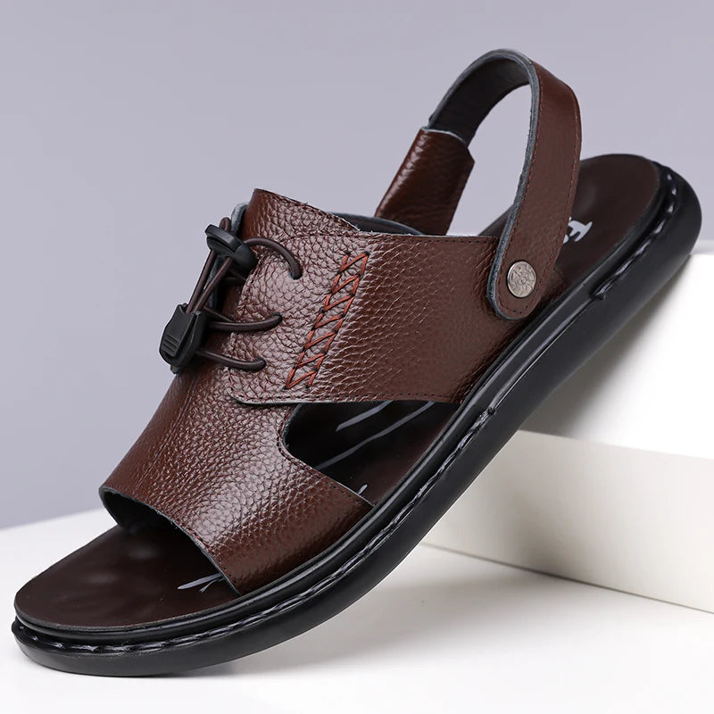 2026 Summer Fashionable Roman Style Comfortable Outdoor Soft Soled Leather Sandals New Men's Breathable and Non Slip Beach Shoes,