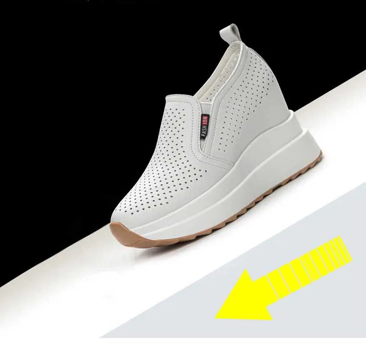 Fujin 10cm Women Summer Breathable Casual Sandals Platform Wedge Fashion Ins White Genuine Leather Chunky Sneaker Hollow Shoes