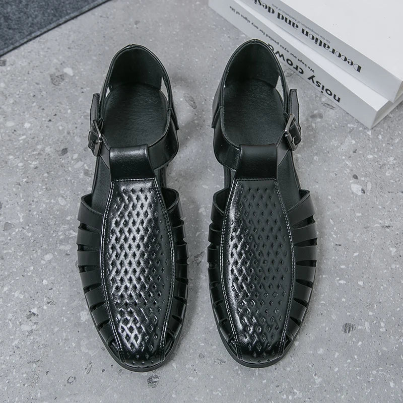 Brand's New Men's Summer Oversized Breathable Sandals Retro Pointed Men's Fashion Trend Hollowed Out Comfortable Leather Shoes
