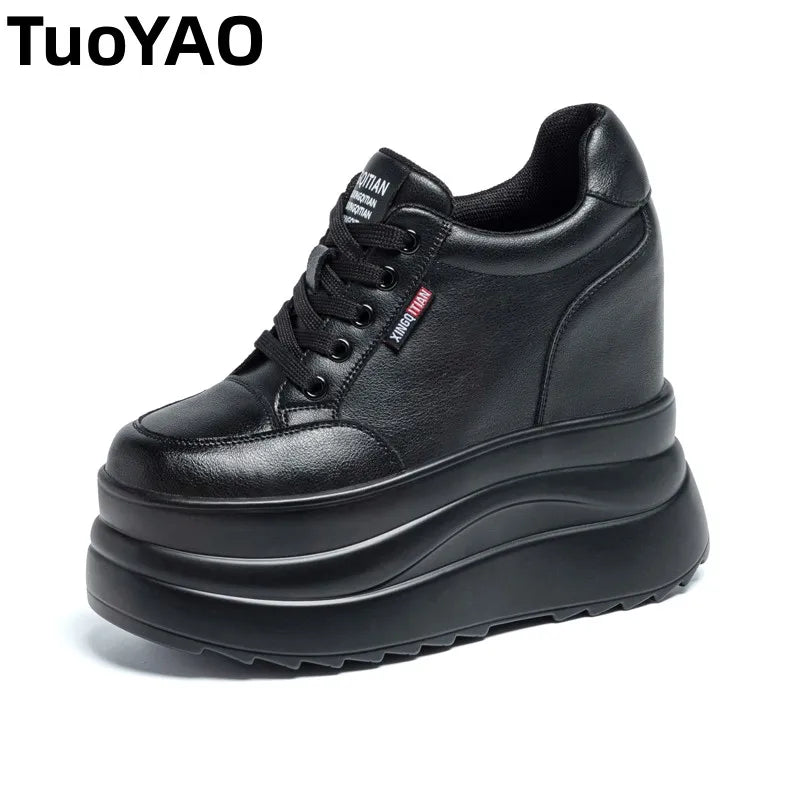 13cm Microfiber Leather Women Casual Shoes Chunky Sneakers Platform Wedge Heel Women Leisure Shoes Fall pring  Sneaker Women