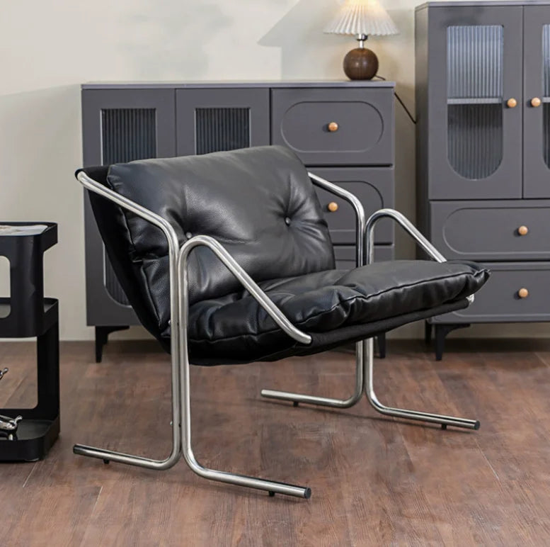 Italian Light Luxury Leather Soft Bag Dining Chair Stainless Steel Conference Room Chair Retro Business Negotiation Chair