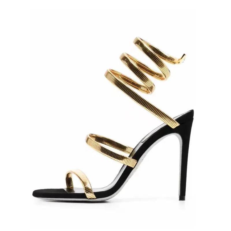 Star style Sexy Narrow band Coiled-strap Women Sandals Fashion Summer Stiletto High heels Gladiator Sandals Party Prom Shoes