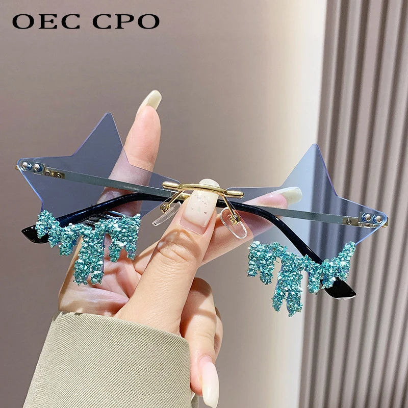 Shiny Luxury Diamonds Sunglasses Women Men Trends Punk Rimless Sun Glasses Female Personality Rhinestone Eyewear Shades UV400