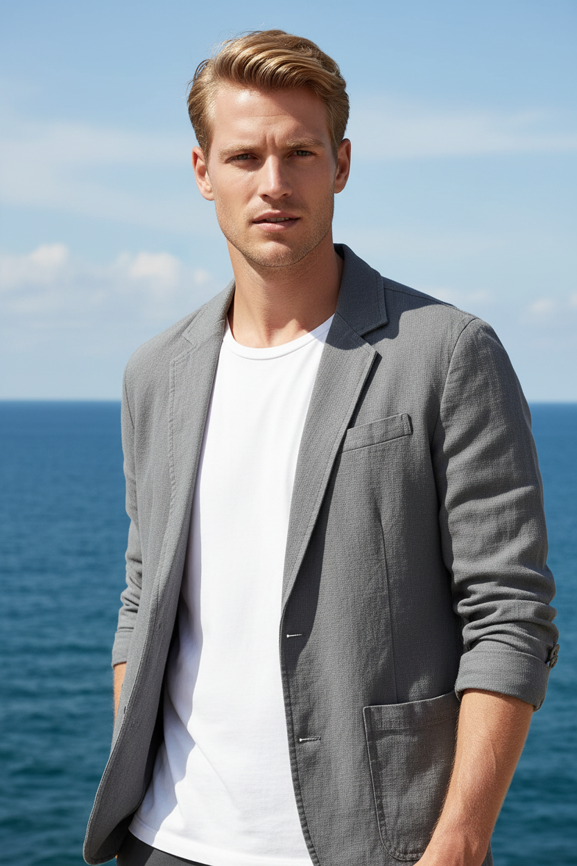 70% Linen 30% Cotton Breathable Men's Blazer Suit Jacket For Men Black Coat For Summer Business Lightweight Male Clothes 2024