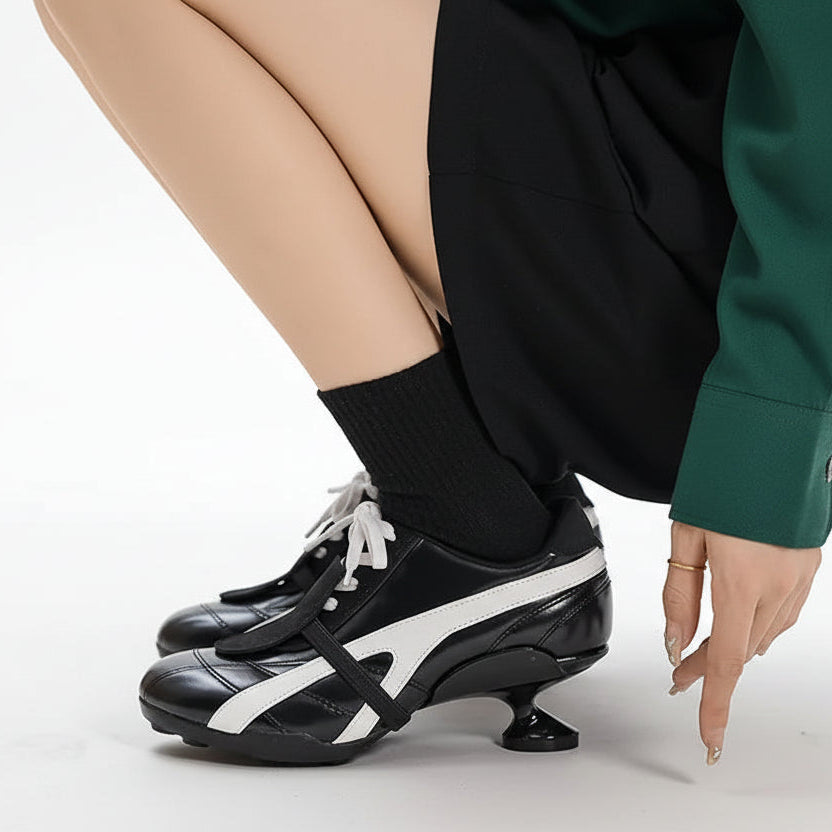Ins style Fashion Mixed-color Patchwork Soft Leather Women High heels sneakers Autumn Winter Casual Lace-up Novelty Sporty Shoes