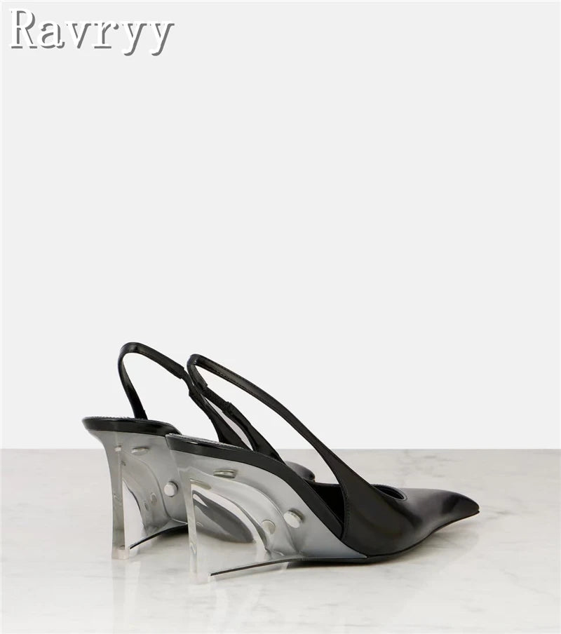 New Fashion Crystal Wedge Women Pumps Pointed Toe Shallow Mouth Slingback High Heels Luxury Fashion Party Banquet Shoes