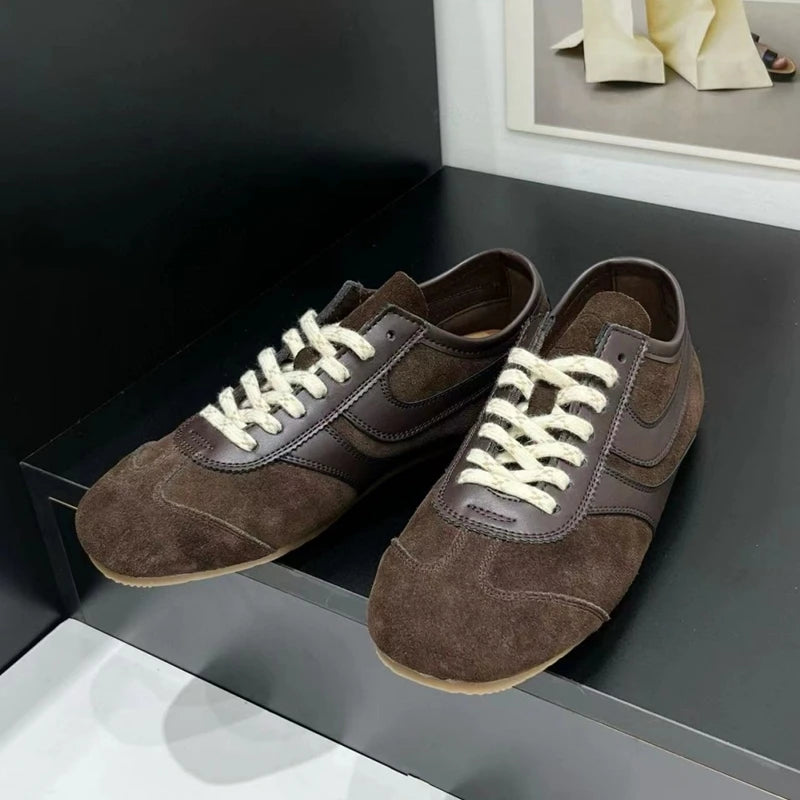 German Training Shoes Women 2025 New Genuine Leather Women Sneakers Flat Lace-up Retro Large Size Forrest Gump Shoes Women