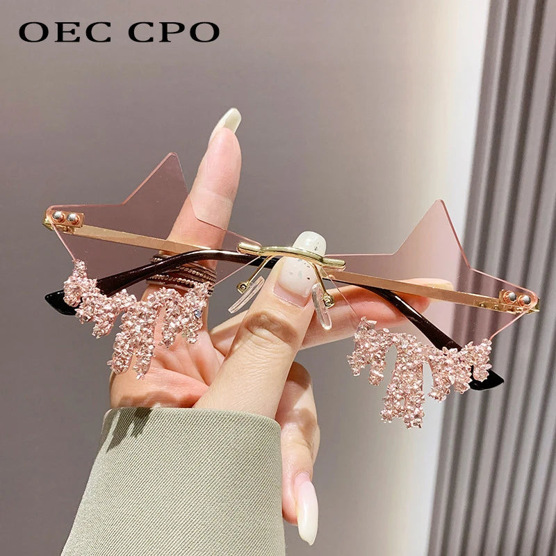 Shiny Luxury Diamonds Sunglasses Women Men Trends Punk Rimless Sun Glasses Female Personality Rhinestone Eyewear Shades UV400
