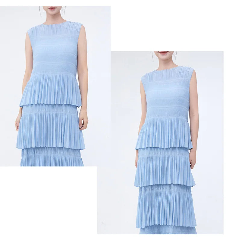 Miyake Folds 2024 Spring/summer New Elegant Women's Sleeveless Dress Fashion Everything Cake Dress
