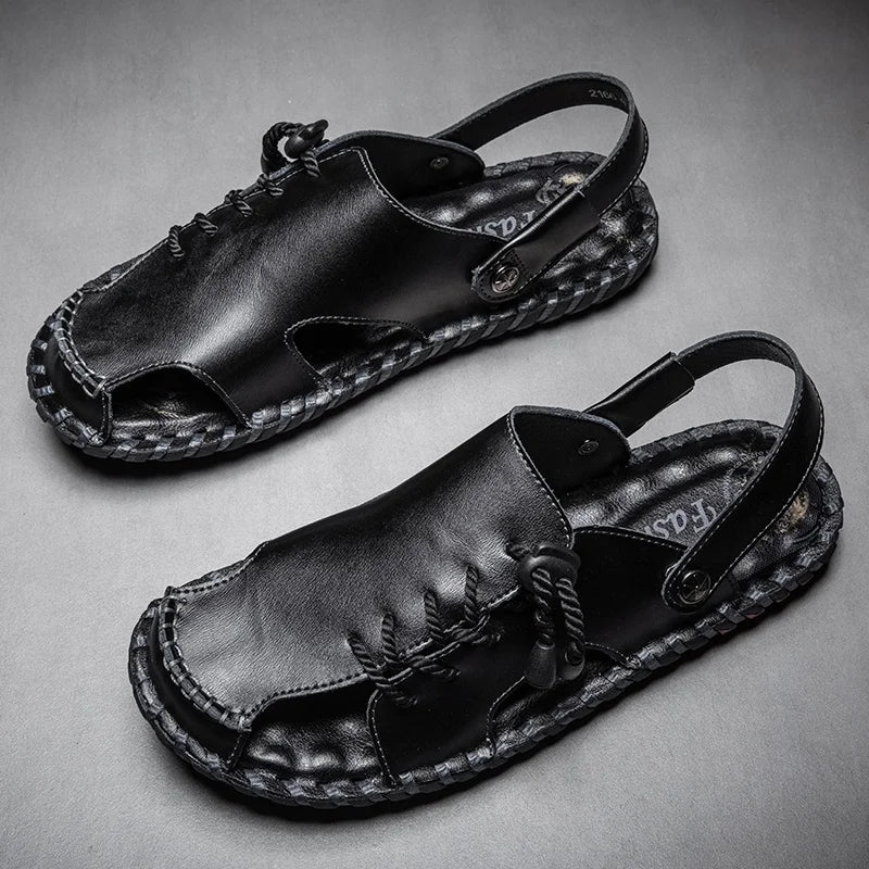 Fashion Mens Sandals Genuine Leather Summer Beach Slippers Male Non-Slip Soft Comfortable Outdoor Shoes High Quality Man Sandals