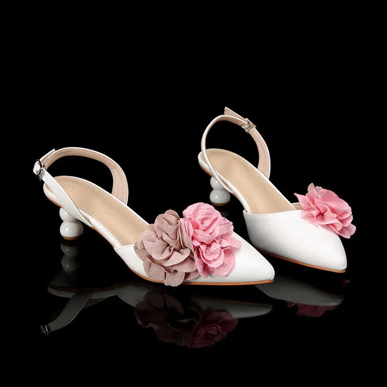Fashion Flowers Mixed-colors Slingbacks Women Pumps Elegant Pointed toe 5cm High heels Spring Summer Gilrs Party Banquet Shoes
