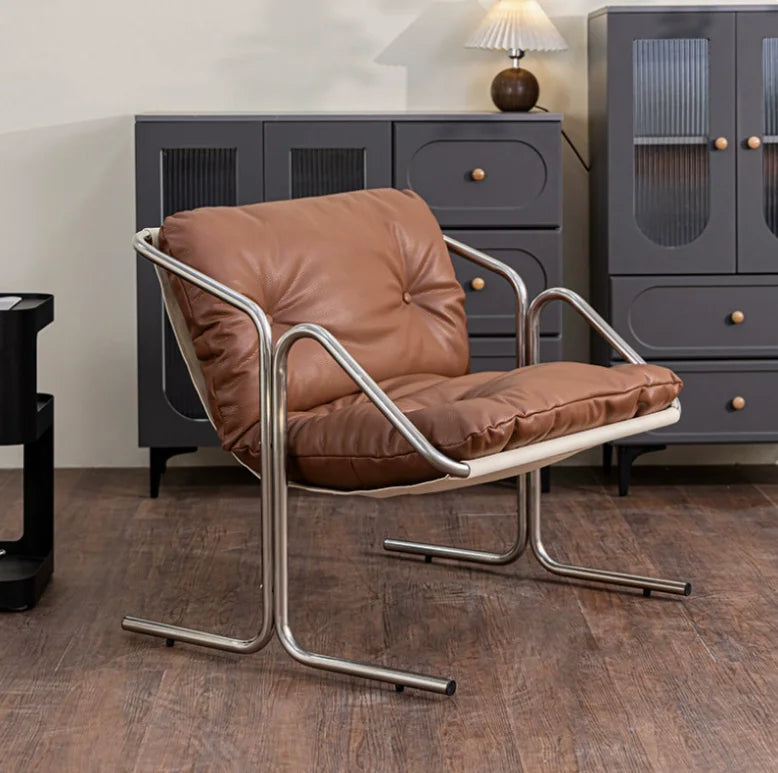 Italian Light Luxury Leather Soft Bag Dining Chair Stainless Steel Conference Room Chair Retro Business Negotiation Chair
