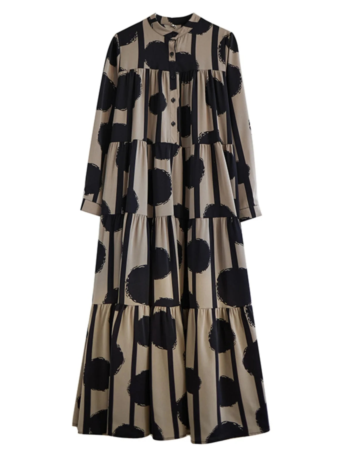 Ele Long Dr Women's Spring Autumn High Waist A-Line Polka Dot Print Maxi Skirt Faionable Bell Sve High Ne