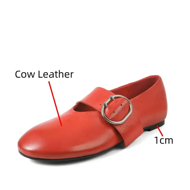 Spring Fashion Women Flats Shoes Heels Cow Leather Ballet Comfort Square Toe Casual Summer Shoes Woman Size 34-40