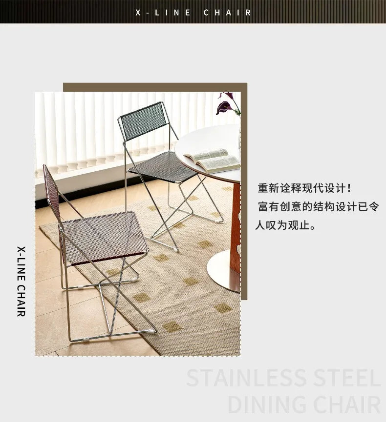 Korean Iron Dining Chair with Backrest Modern Minimalist Stackable Chair for Kitchen Designer Creative Metal Seat for Restaurant