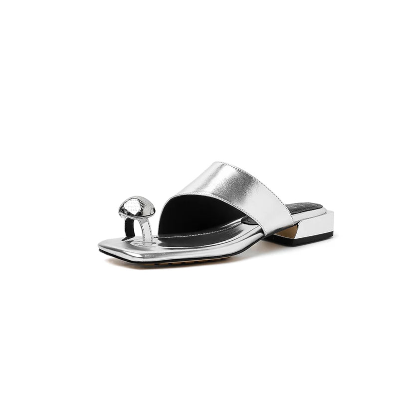 Genuine Leather flip-flops Slippers Young Women Fashion Low Heel Casual Slides For Ladies Dating Walk Shoes