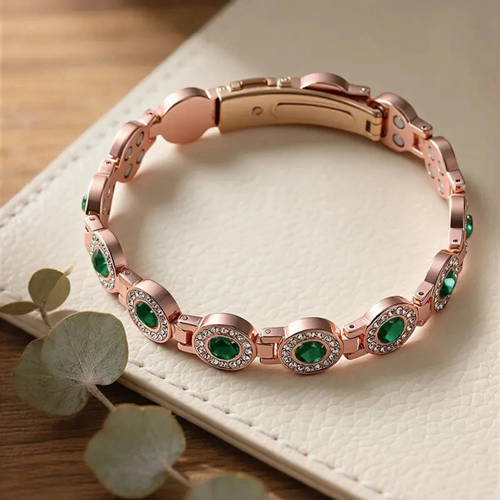 4x Strong Magnetic Bracelet for Women, High Gauss Magnets - Adjustable Length With Safety Clasp And Inlaid Artificial Rhinestone