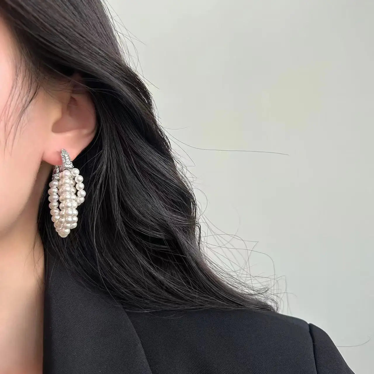NISHIZAWA French Multi-layer Pearl Tassel Earrings, Palace Style Noble Autumn and Winter Temperament Earrings