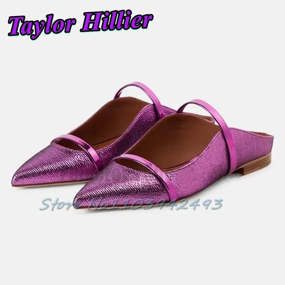 Double Strappy Gold Heels Shallow Slip On High Heel Pull On Heeled Sandals Women Luxury Designer Shoes Summer Flat Shoes Mules