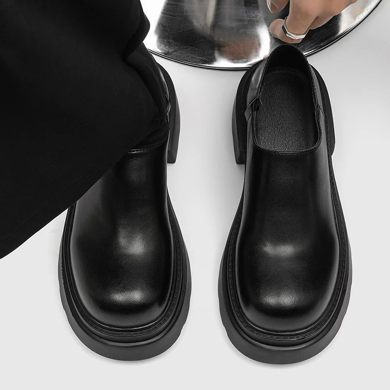 New Designer Mens Casual Leather Shoes Thick British Sole Male Business Footwear Fashion Platform Walking Shoes Non-Slip Loafers