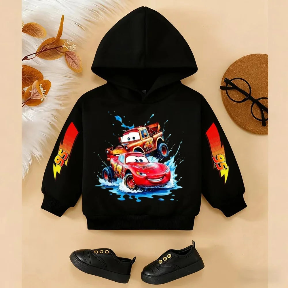 Girls and Boys Classic Anime Car Story Children's Spring and Autumn Fashion Hoodie, 3-14Y Boys and Girls Hoodie