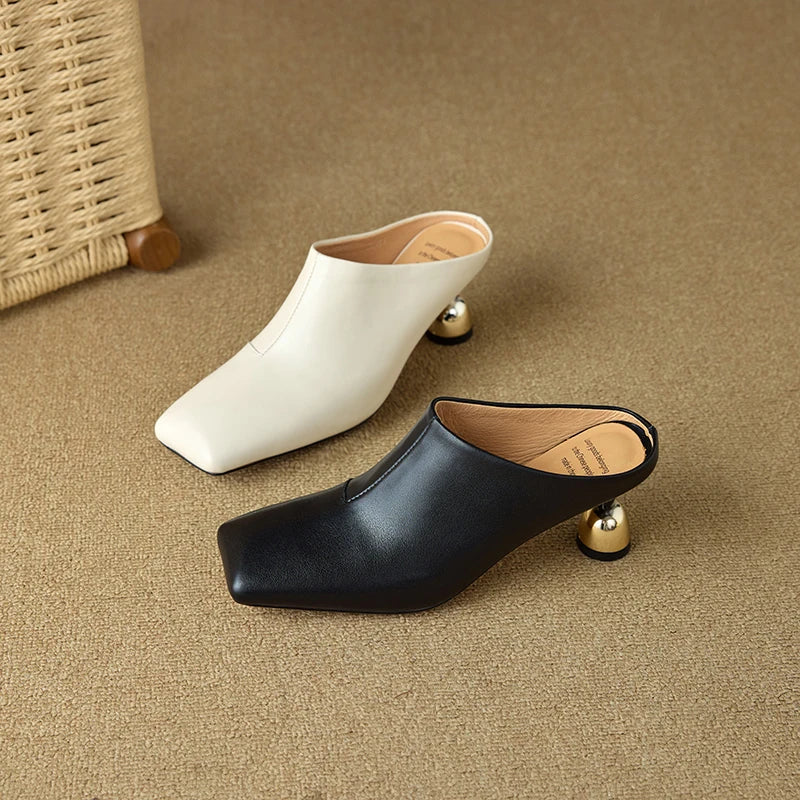 Dilalula 2025 Elegant Genuine Leather Thin High Mules Women Covered Toe Strange High Heels Ladies Party Dress Shoes Summer