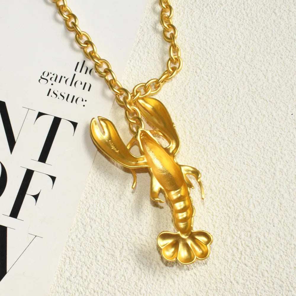 New Brand Fashion Show Metal Alloy Lobster Pendant Necklace For Women Jewelry Trendy Girls' Sweater Chain Necklace Accessories
